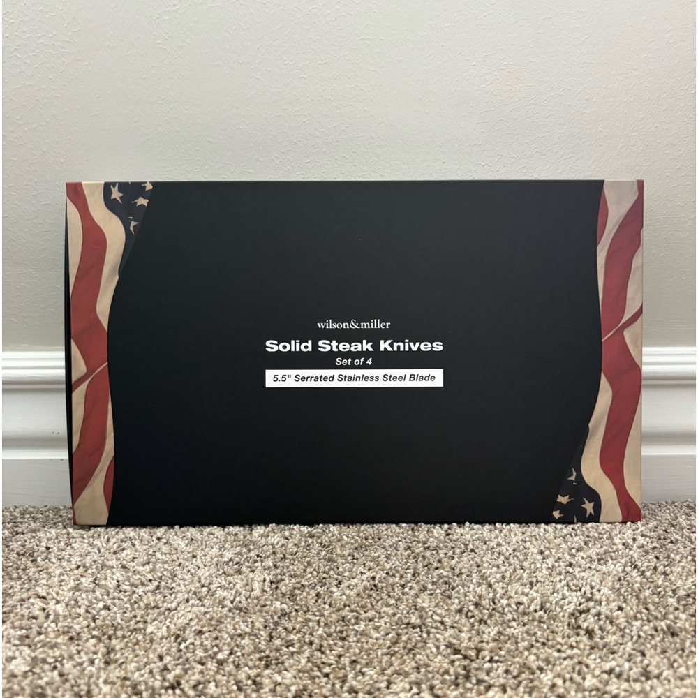 Wilson & Miller Solid Steak Knives Set of 4 - 5.5" Serrated Stainless Steel